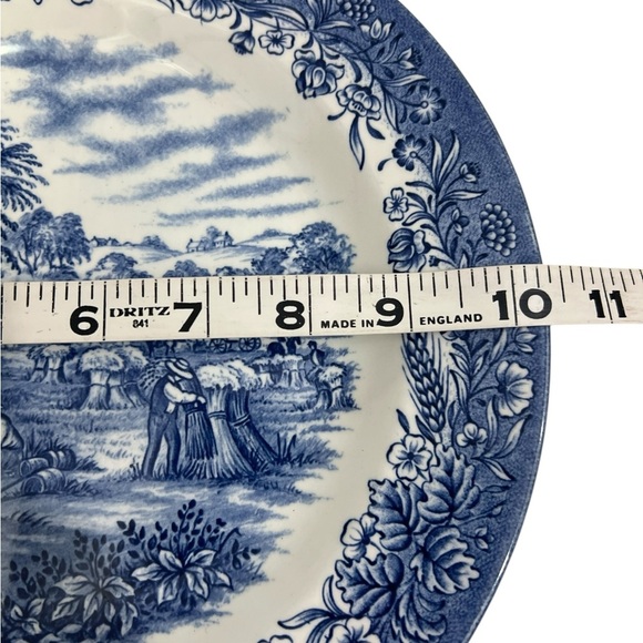 3 Currier and Ives "Harvest" Churchill Dinner Plates 10.25" Blue White England - Picture 4 of 8